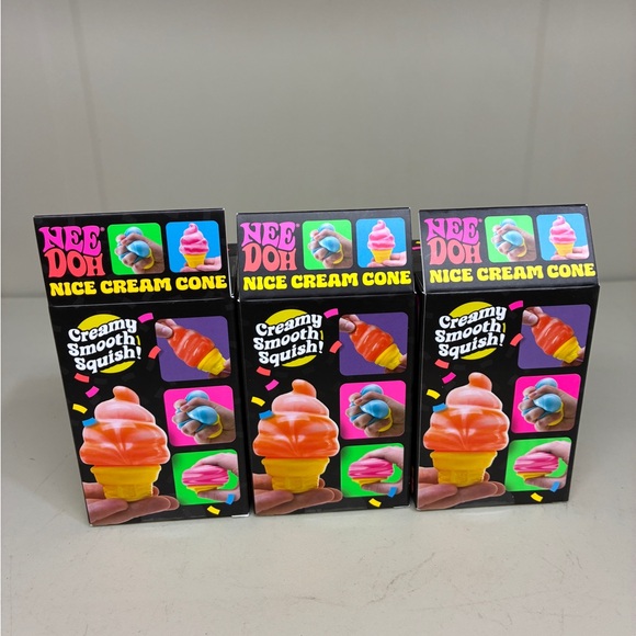 NeeDoh Nice Cream Cone SET OF 3 Nee Doh Ice Cream Cone Toy Pink Orange Blue NEW - Picture 3 of 4